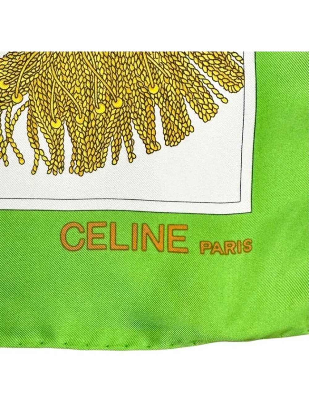 Celine Chain Coin All Over Print Silk Green Gold Scarf